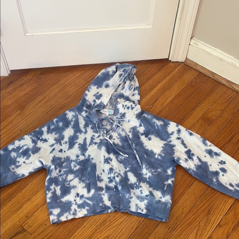 Hippie Rose Blue and White Tie-Dye Hoodie Sweatshirt